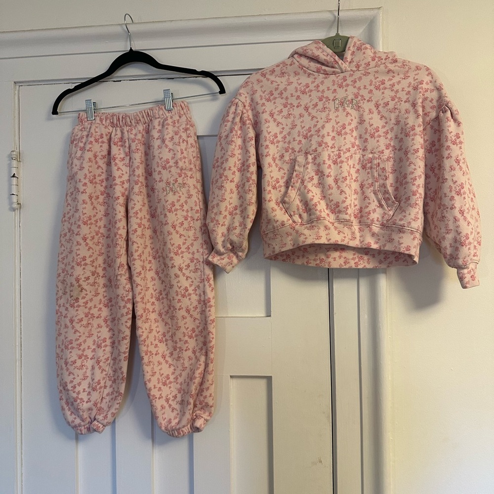 LoveShackFancy for Gap 🌸 Pink Floral Hoodie and Sweatpants Set